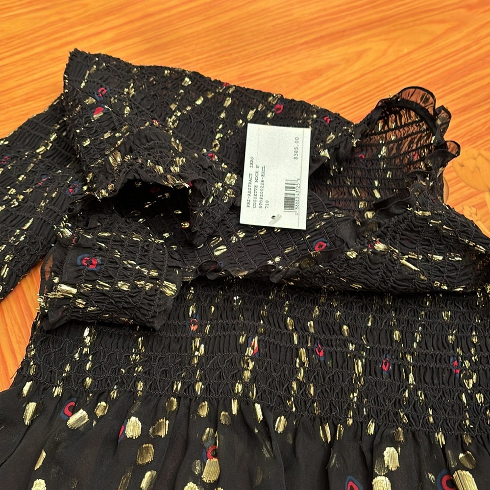 A.L.C. One shoulder one sleeve silk metallic gold thread mock neck top sz.0 - Picture 13 of 15